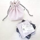 Cotons lavables réutilisable + Pochette de Transport & Rangement blanc pois roses bambou gris