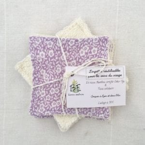 Lingettes lavables lot de 5 violet petites fleurs blanches