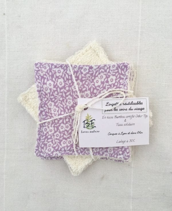 Lingettes lavables lot de 5 violet petites fleurs blanches
