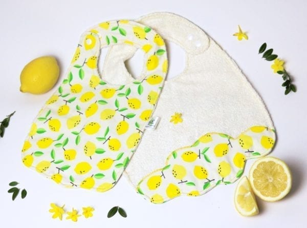 Bavoir lavable bébé en éponge de bambou Bio fait artisanalement en France motifs Citron